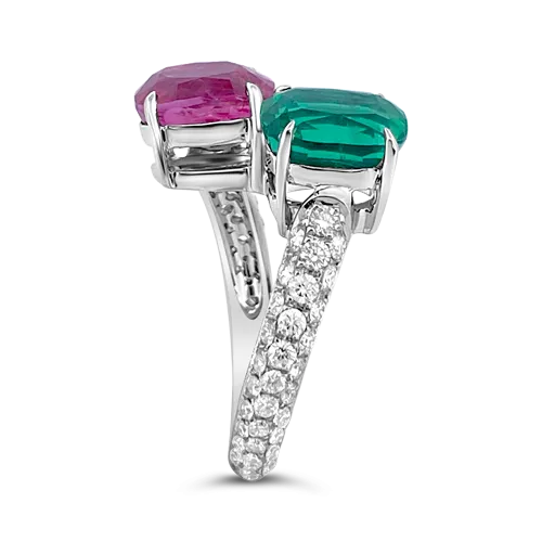 Emerald, Ruby & Diamond Bypass Ring