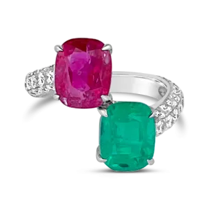 Emerald, Ruby & Diamond Bypass Ring