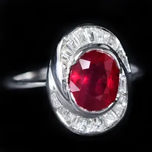 Estate Platinum AGL 2.01 Carat Ruby and Diamond Ring