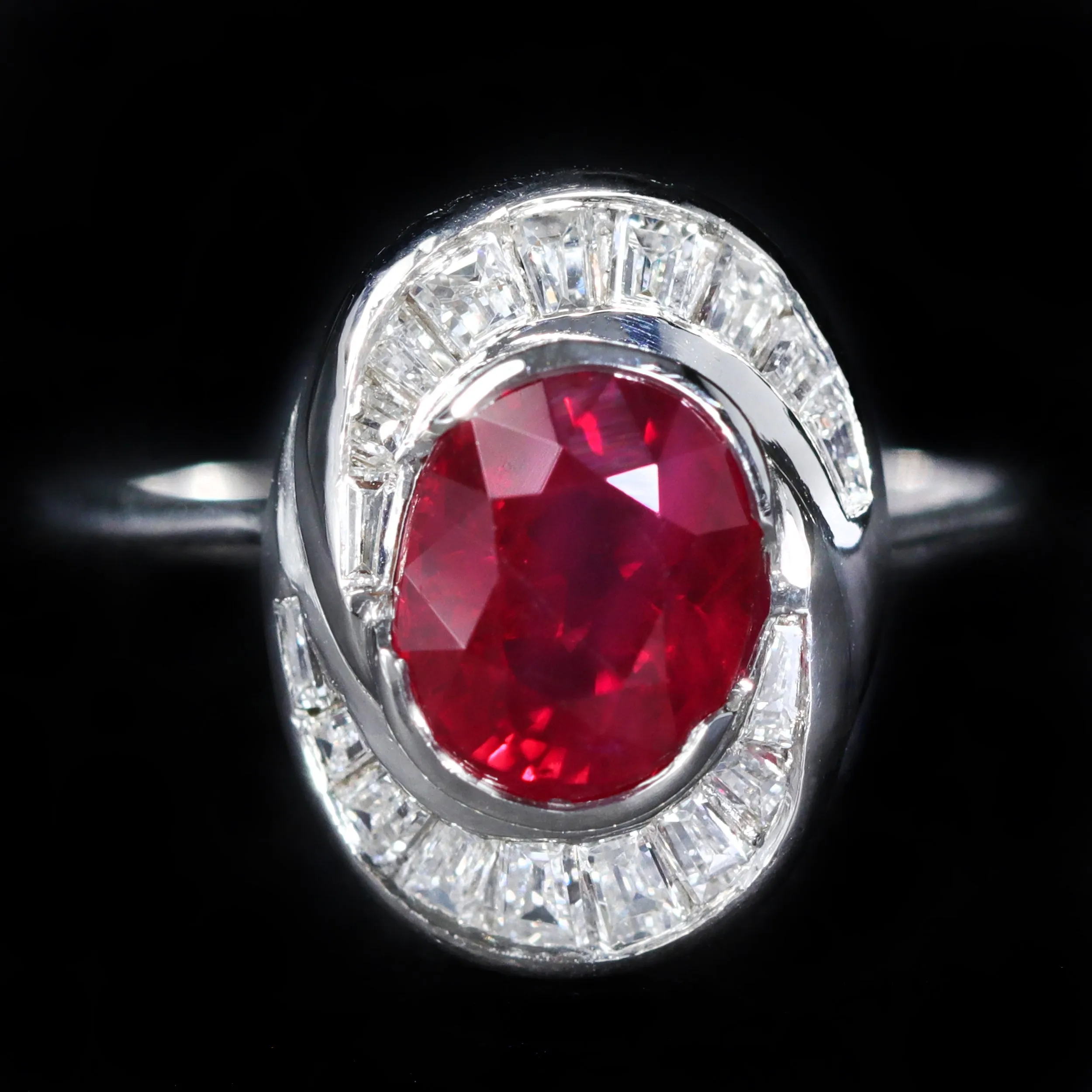 Estate Platinum AGL 2.01 Carat Ruby and Diamond Ring