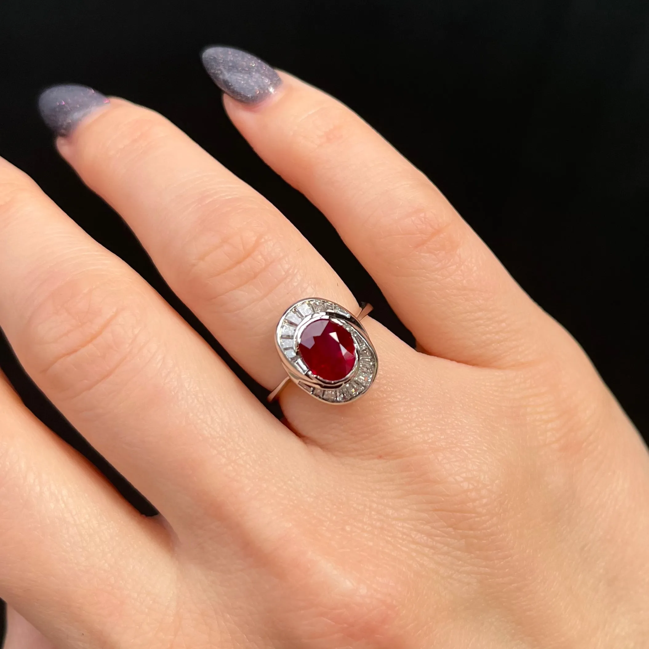 Estate Platinum AGL 2.01 Carat Ruby and Diamond Ring