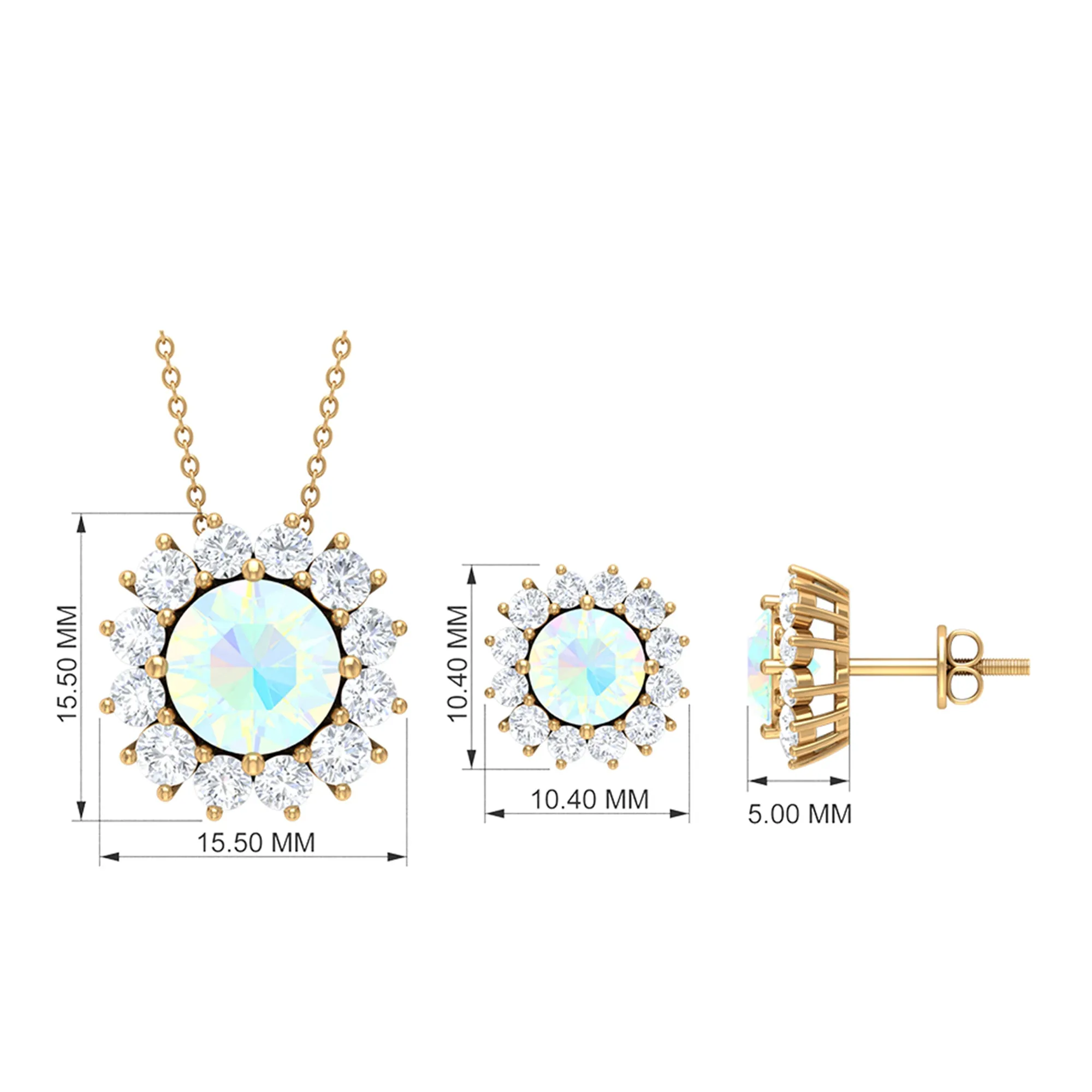 Ethiopian Opal and Moissanite Halo Pendant and Earrings Set