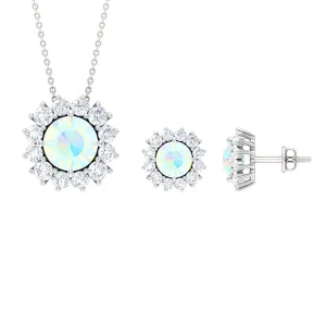 Ethiopian Opal and Moissanite Halo Pendant and Earrings Set