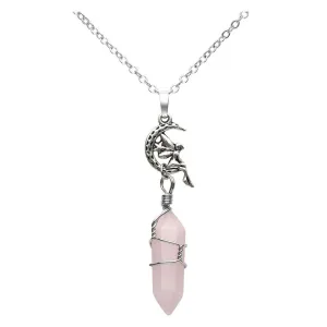 Fairy Rose Quartz Hexagonal Point Pendant Necklace | Jovivi