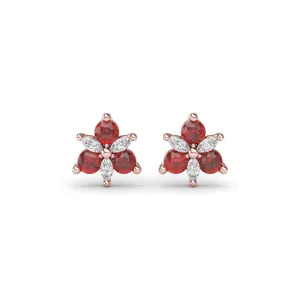 Fana Trio Stud Ruby and Diamond Earrings