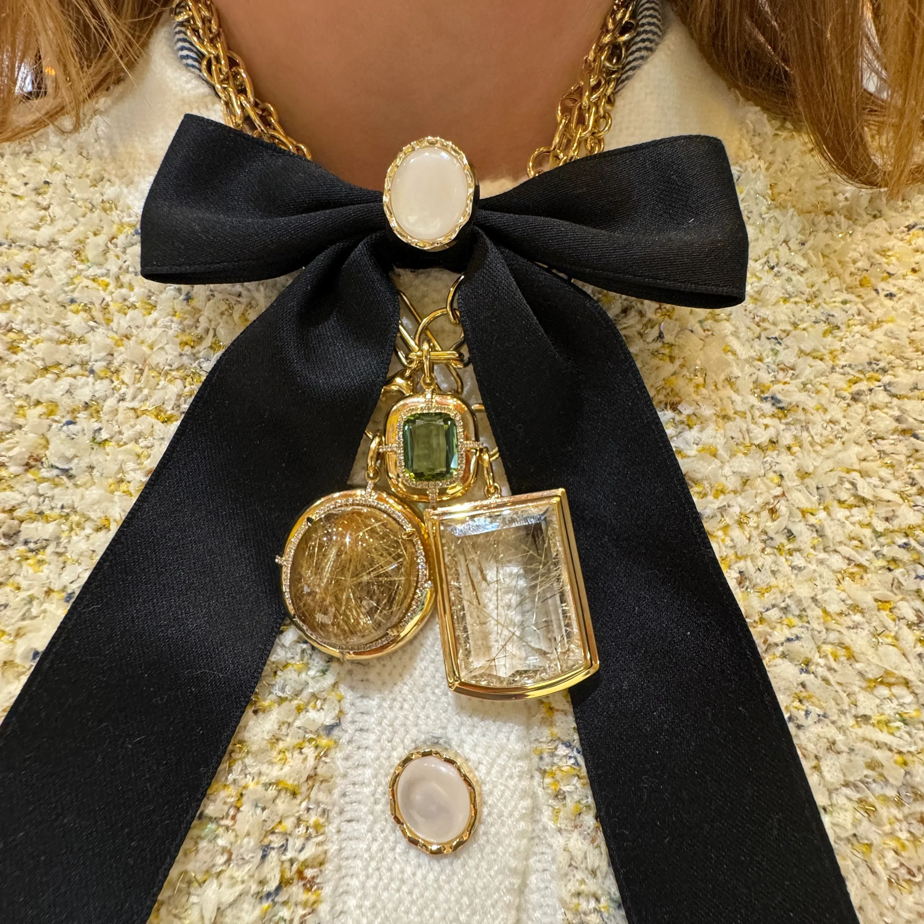 Fancy Manhattan Rutilated Quartz Pendant Chain Necklace