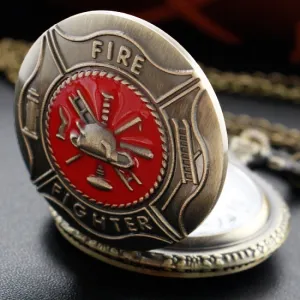 Fire Fighter Emblem Bronze Quartz Movement Pocket Watch