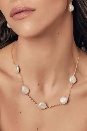 Freshwater Pearl 18K Gold Plated Necklace Stainless Steel Jewelry
