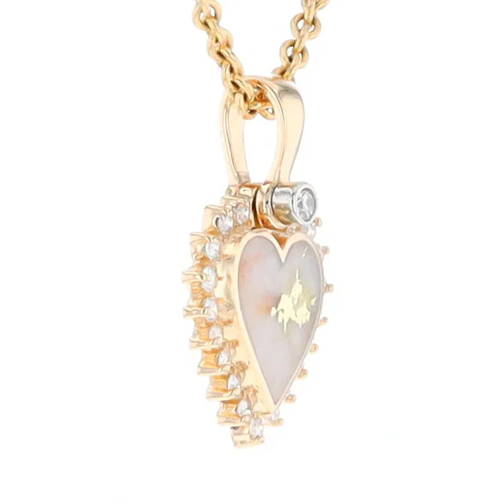 G1 Gold Quartz Pendant Heart Inlaid .21ctw Diamond Halo Design Pendant