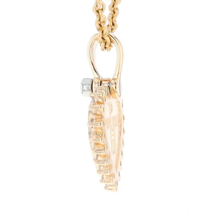 G1 Gold Quartz Pendant Heart Inlaid .21ctw Diamond Halo Design Pendant