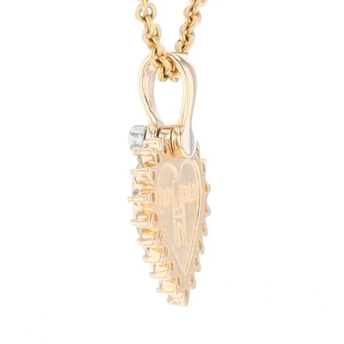 G1 Gold Quartz Pendant Heart Inlaid .21ctw Diamond Halo Design Pendant