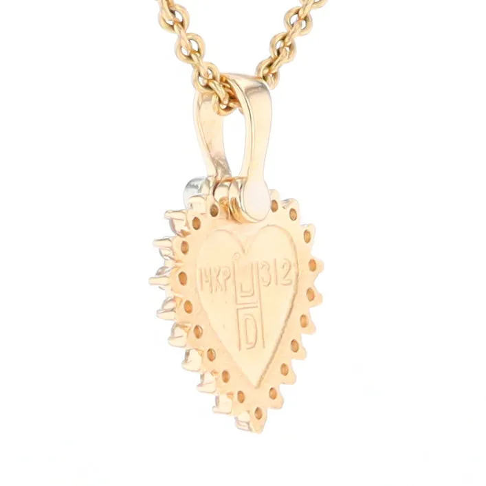 G1 Gold Quartz Pendant Heart Inlaid .21ctw Diamond Halo Design Pendant