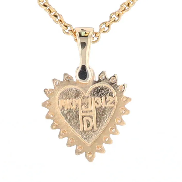 G1 Gold Quartz Pendant Heart Inlaid .21ctw Diamond Halo Design Pendant