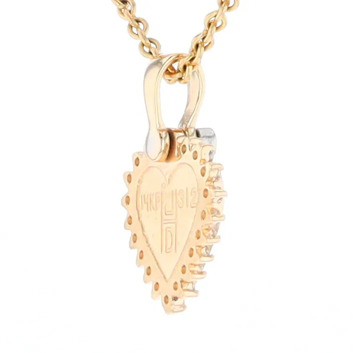 G1 Gold Quartz Pendant Heart Inlaid .21ctw Diamond Halo Design Pendant