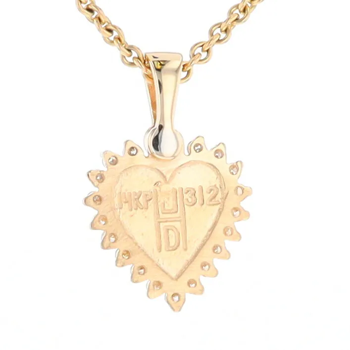G1 Gold Quartz Pendant Heart Inlaid .21ctw Diamond Halo Design Pendant