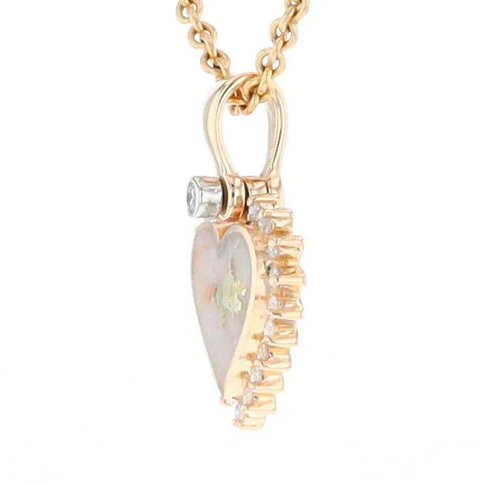 G1 Gold Quartz Pendant Heart Inlaid .21ctw Diamond Halo Design Pendant