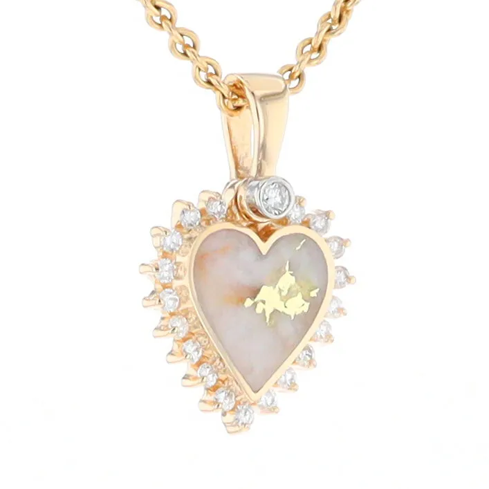 G1 Gold Quartz Pendant Heart Inlaid .21ctw Diamond Halo Design Pendant