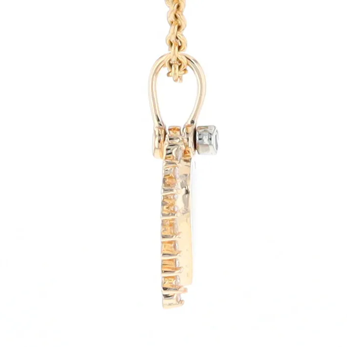 G1 Gold Quartz Pendant Heart Inlaid .21ctw Diamond Halo Design Pendant