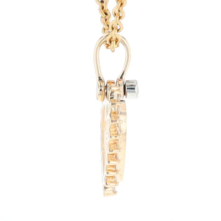 G1 Gold Quartz Pendant Heart Inlaid .21ctw Diamond Halo Design Pendant