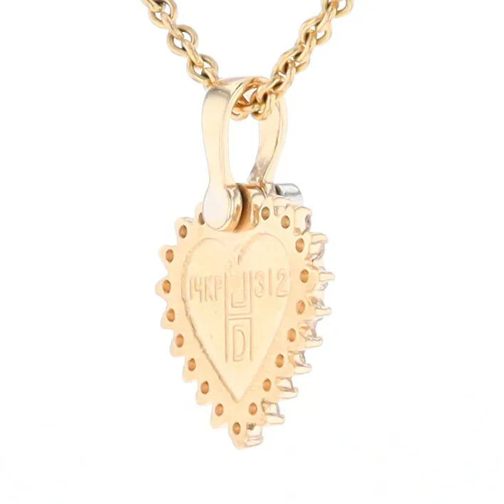 G1 Gold Quartz Pendant Heart Inlaid .21ctw Diamond Halo Design Pendant