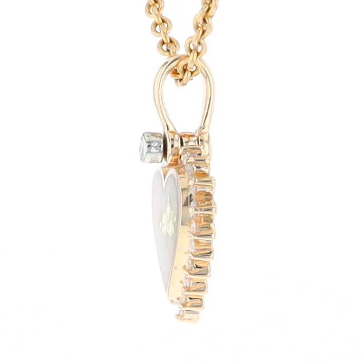 G1 Gold Quartz Pendant Heart Inlaid .21ctw Diamond Halo Design Pendant