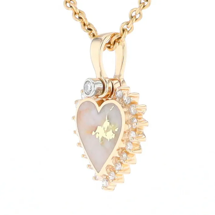 G1 Gold Quartz Pendant Heart Inlaid .21ctw Diamond Halo Design Pendant
