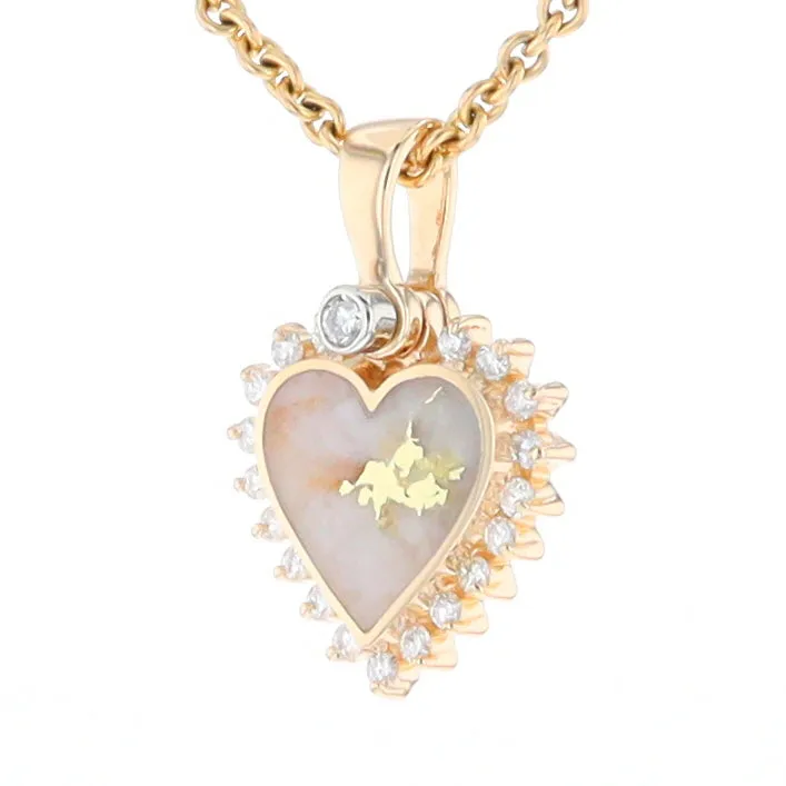G1 Gold Quartz Pendant Heart Inlaid .21ctw Diamond Halo Design Pendant
