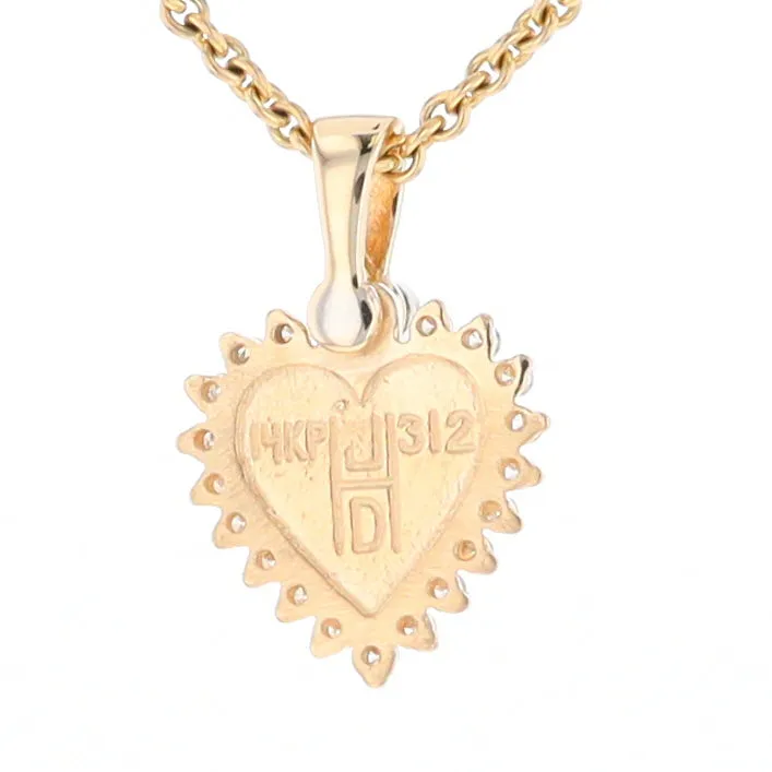 G1 Gold Quartz Pendant Heart Inlaid .21ctw Diamond Halo Design Pendant
