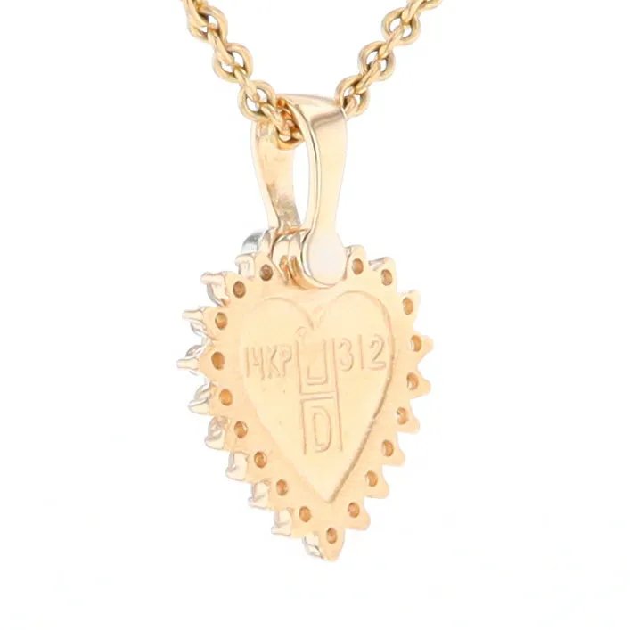 G1 Gold Quartz Pendant Heart Inlaid .21ctw Diamond Halo Design Pendant