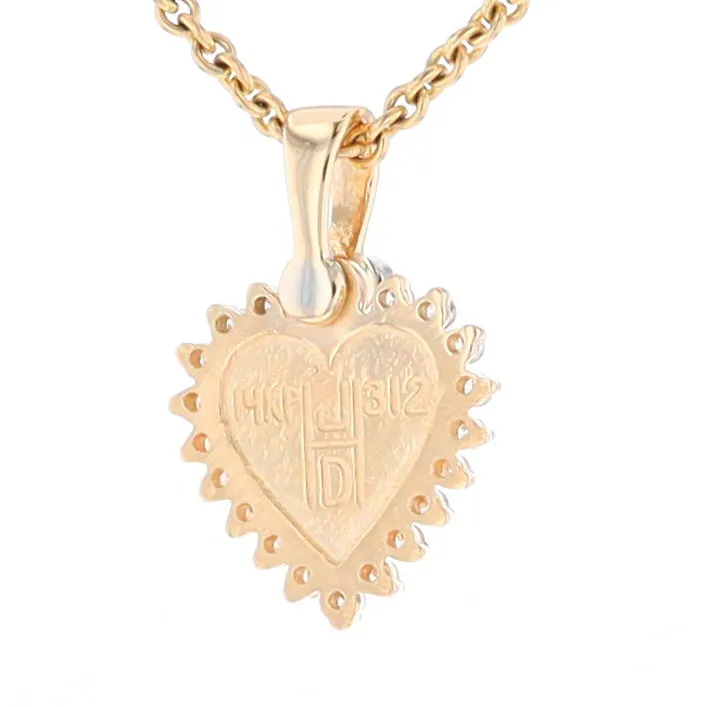 G1 Gold Quartz Pendant Heart Inlaid .21ctw Diamond Halo Design Pendant