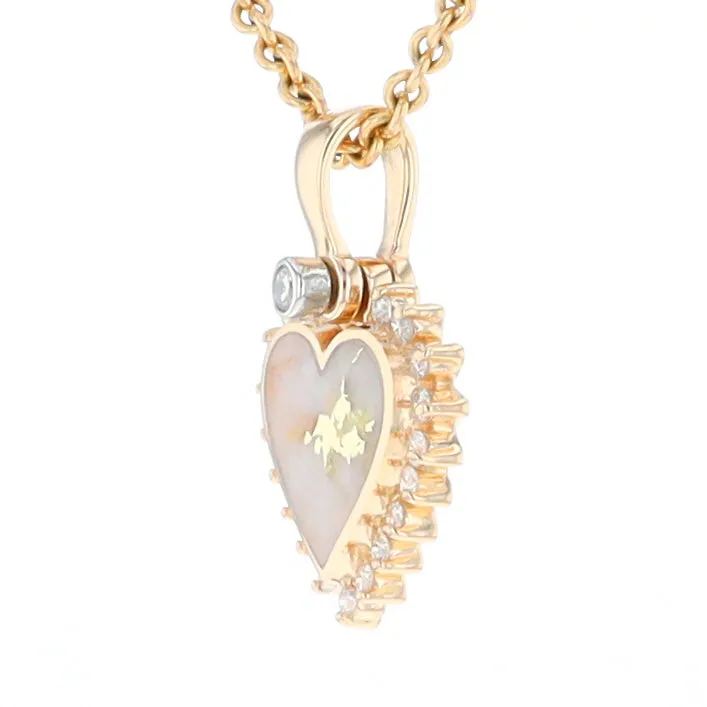 G1 Gold Quartz Pendant Heart Inlaid .21ctw Diamond Halo Design Pendant