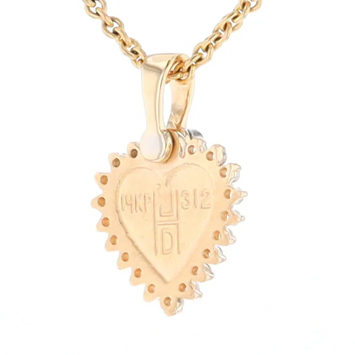G1 Gold Quartz Pendant Heart Inlaid .21ctw Diamond Halo Design Pendant