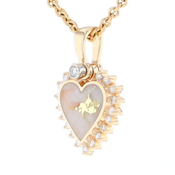 G1 Gold Quartz Pendant Heart Inlaid .21ctw Diamond Halo Design Pendant