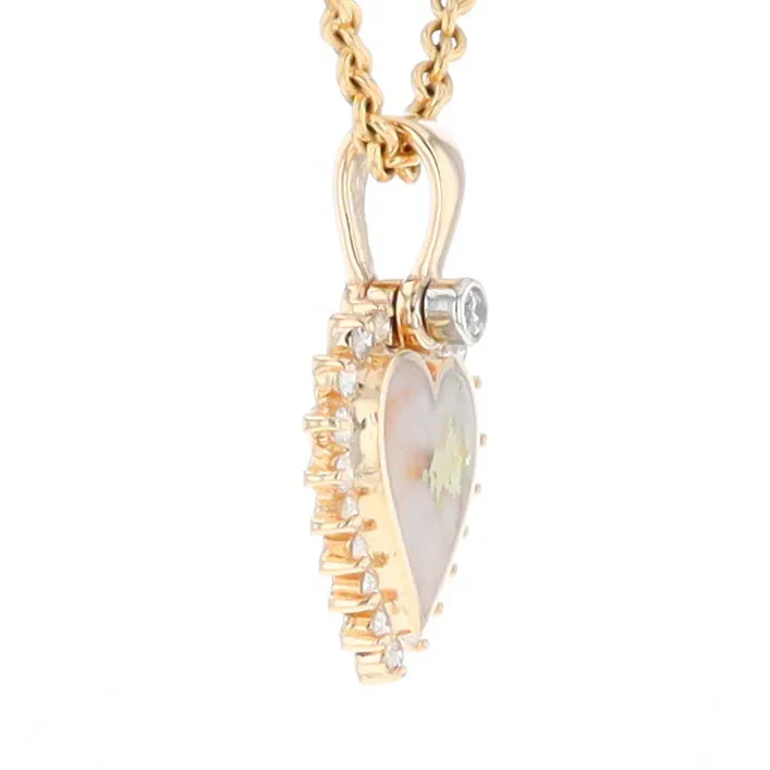 G1 Gold Quartz Pendant Heart Inlaid .21ctw Diamond Halo Design Pendant
