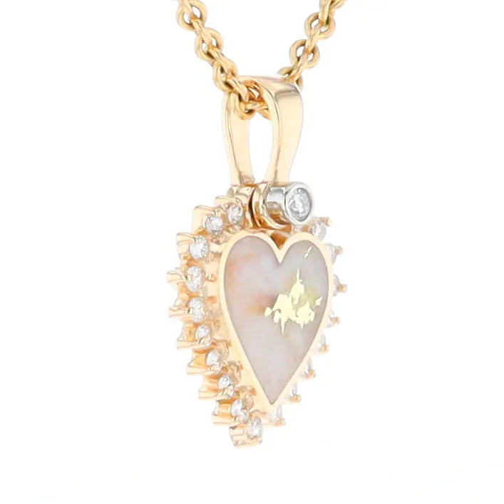 G1 Gold Quartz Pendant Heart Inlaid .21ctw Diamond Halo Design Pendant