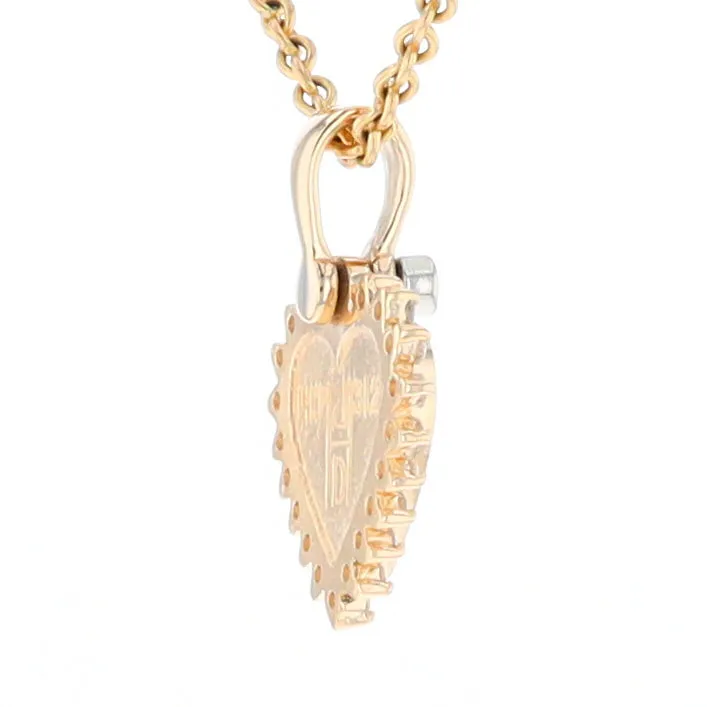 G1 Gold Quartz Pendant Heart Inlaid .21ctw Diamond Halo Design Pendant
