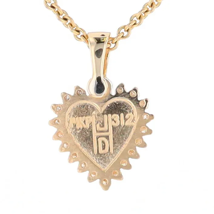 G1 Gold Quartz Pendant Heart Inlaid .21ctw Diamond Halo Design Pendant