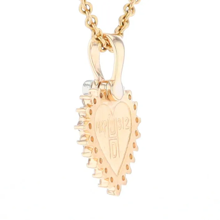 G1 Gold Quartz Pendant Heart Inlaid .21ctw Diamond Halo Design Pendant