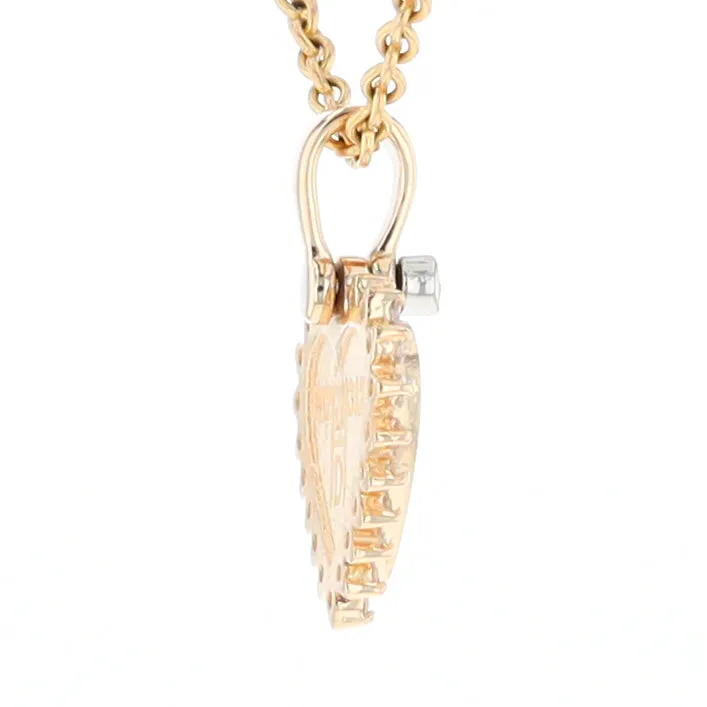 G1 Gold Quartz Pendant Heart Inlaid .21ctw Diamond Halo Design Pendant