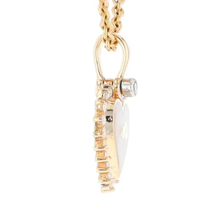G1 Gold Quartz Pendant Heart Inlaid .21ctw Diamond Halo Design Pendant