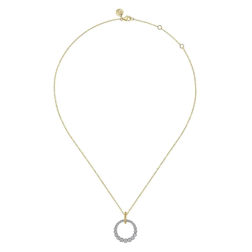 Gabriel & Co .14K White and Yellow Gold Diamond Bujukan Drop Necklace