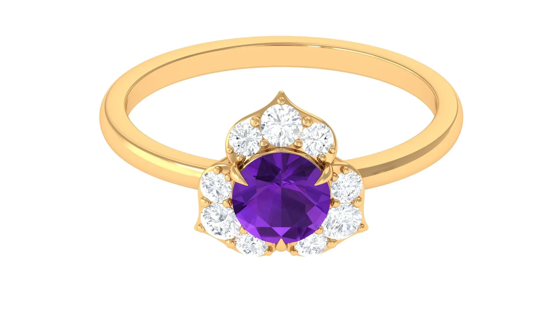 Genuine Amethyst Flower Engagement Ring with Diamond