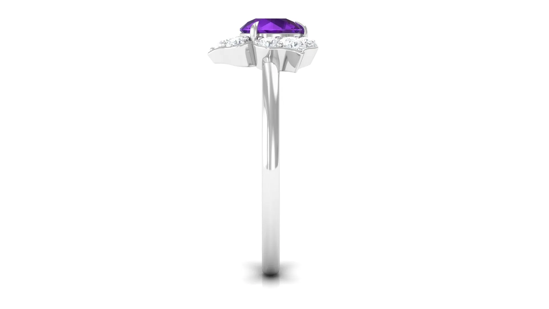 Genuine Amethyst Flower Engagement Ring with Diamond