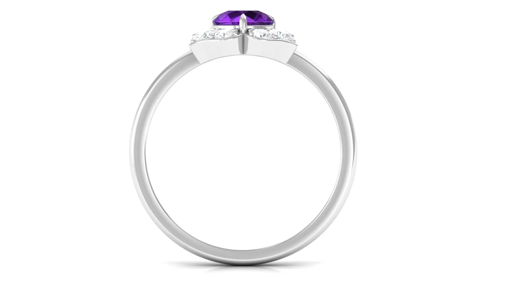 Genuine Amethyst Flower Engagement Ring with Diamond
