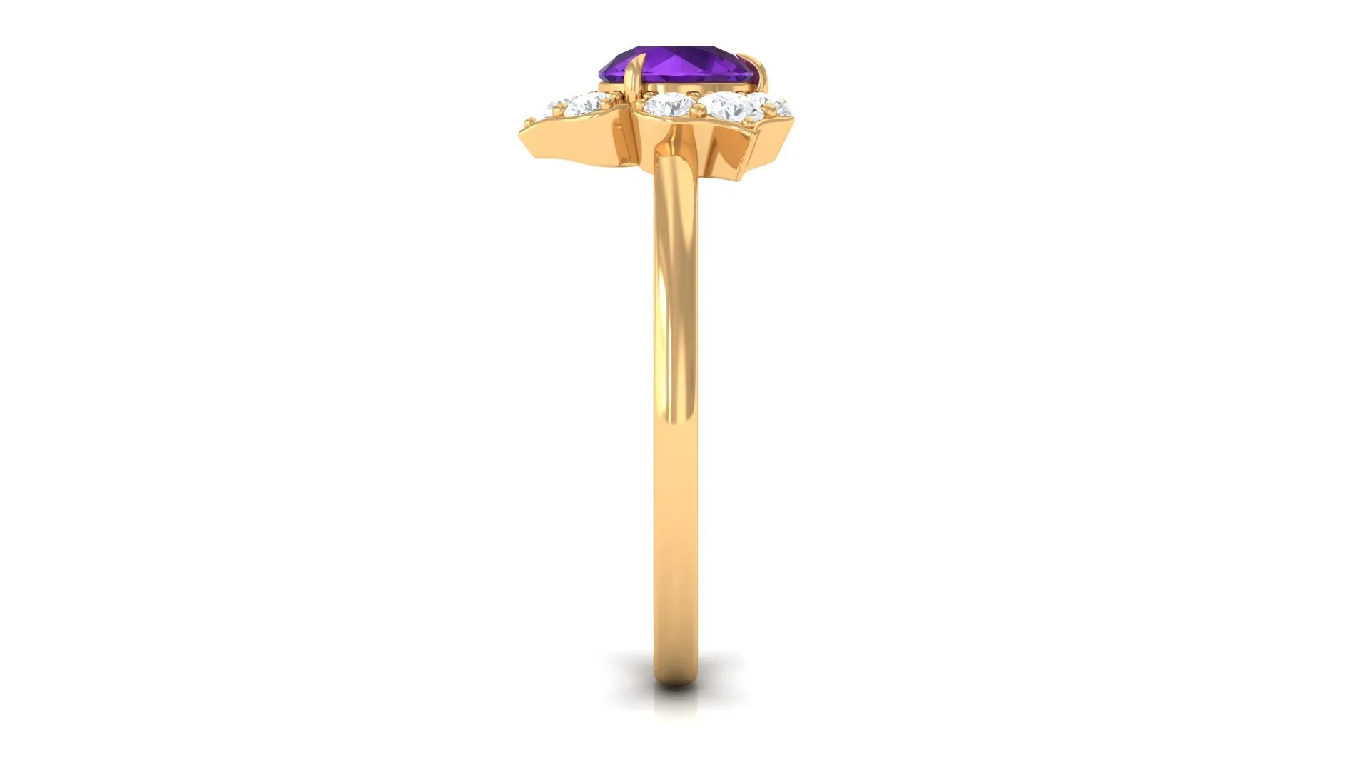 Genuine Amethyst Flower Engagement Ring with Diamond
