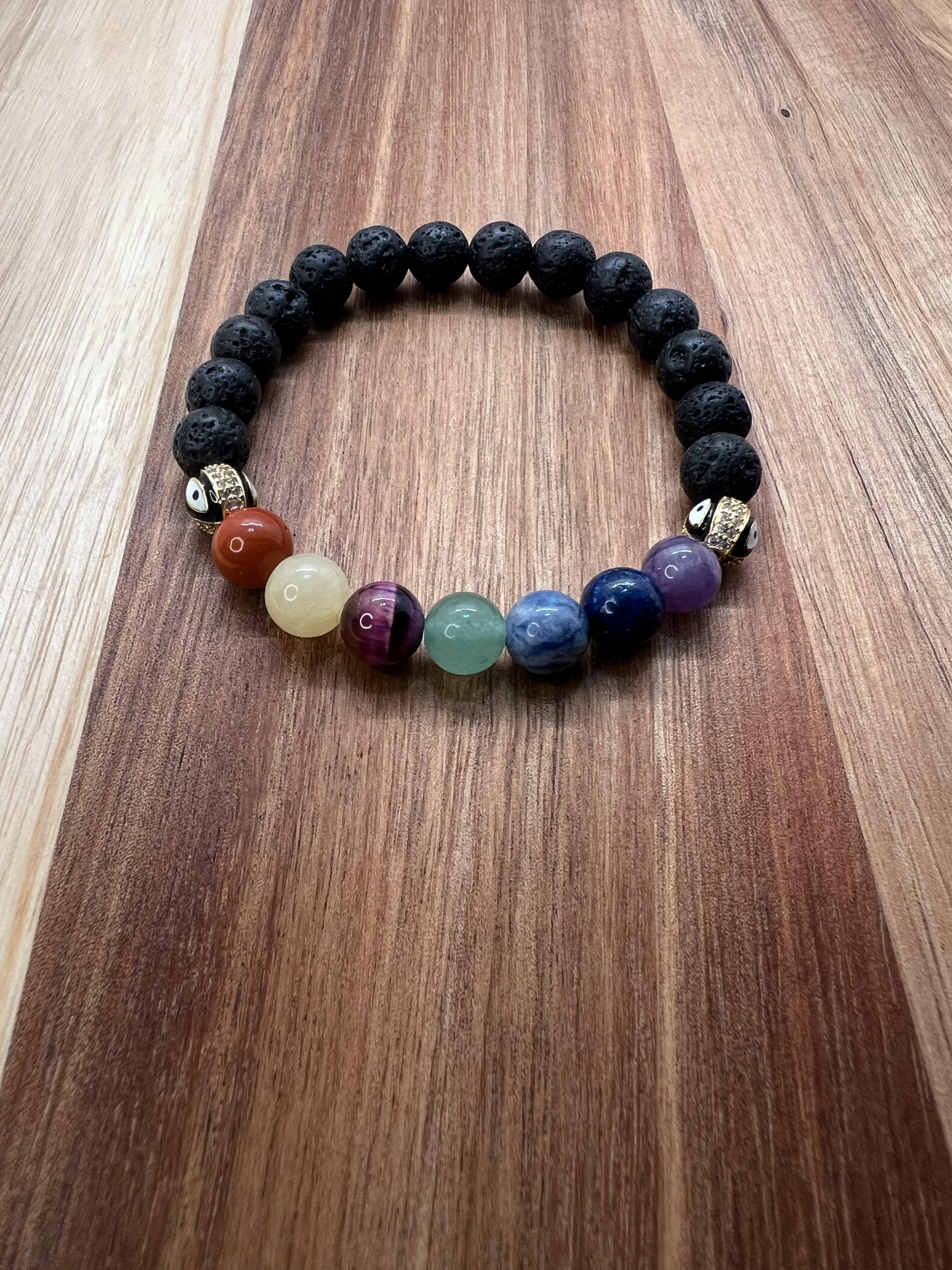 Gold Evil Eye Rainbow Chakra Gemstone Bracelet
