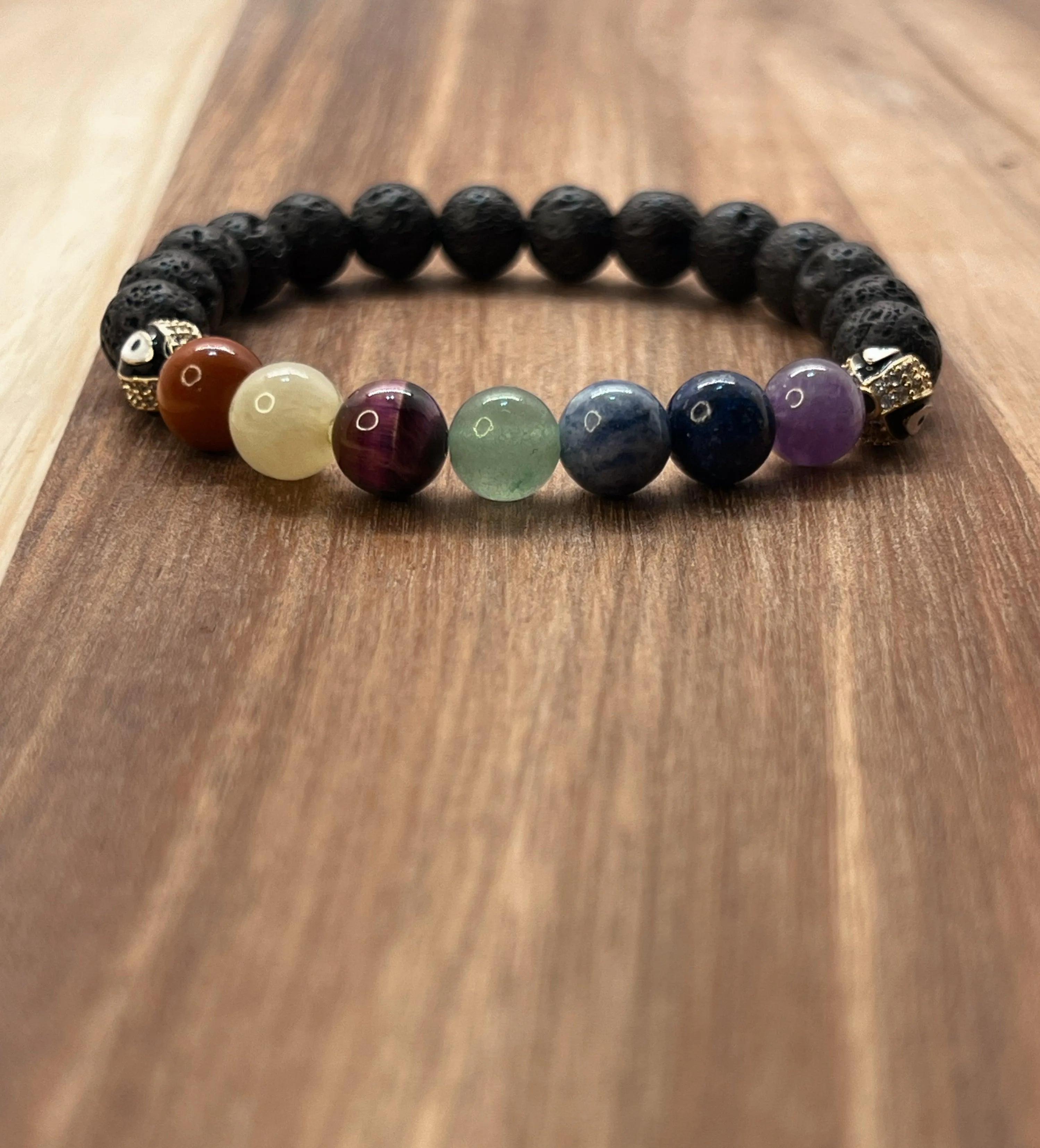 Gold Evil Eye Rainbow Chakra Gemstone Bracelet