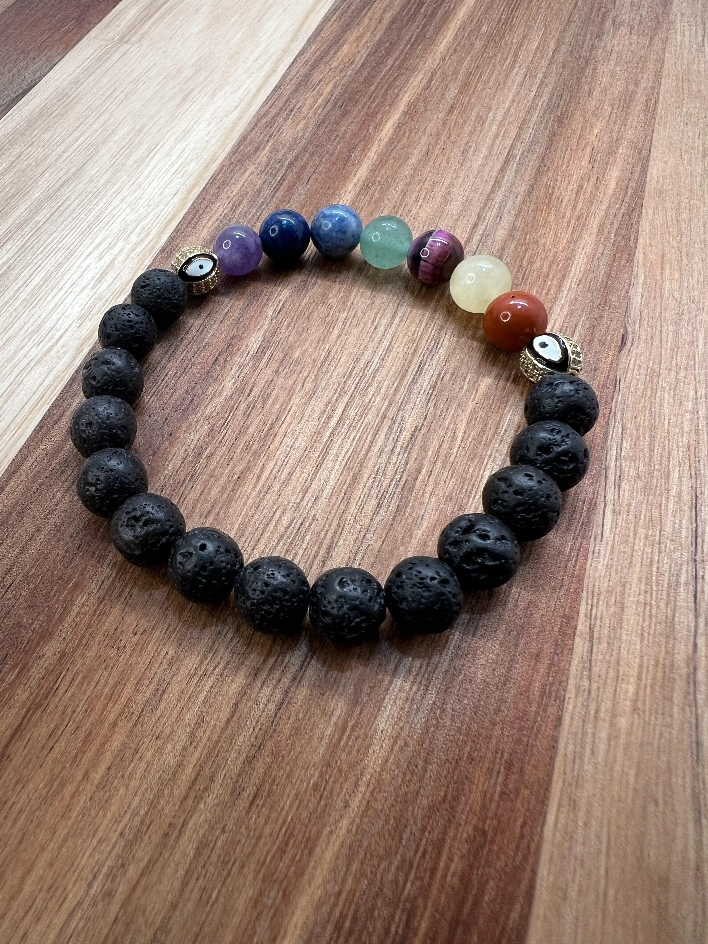 Gold Evil Eye Rainbow Chakra Gemstone Bracelet