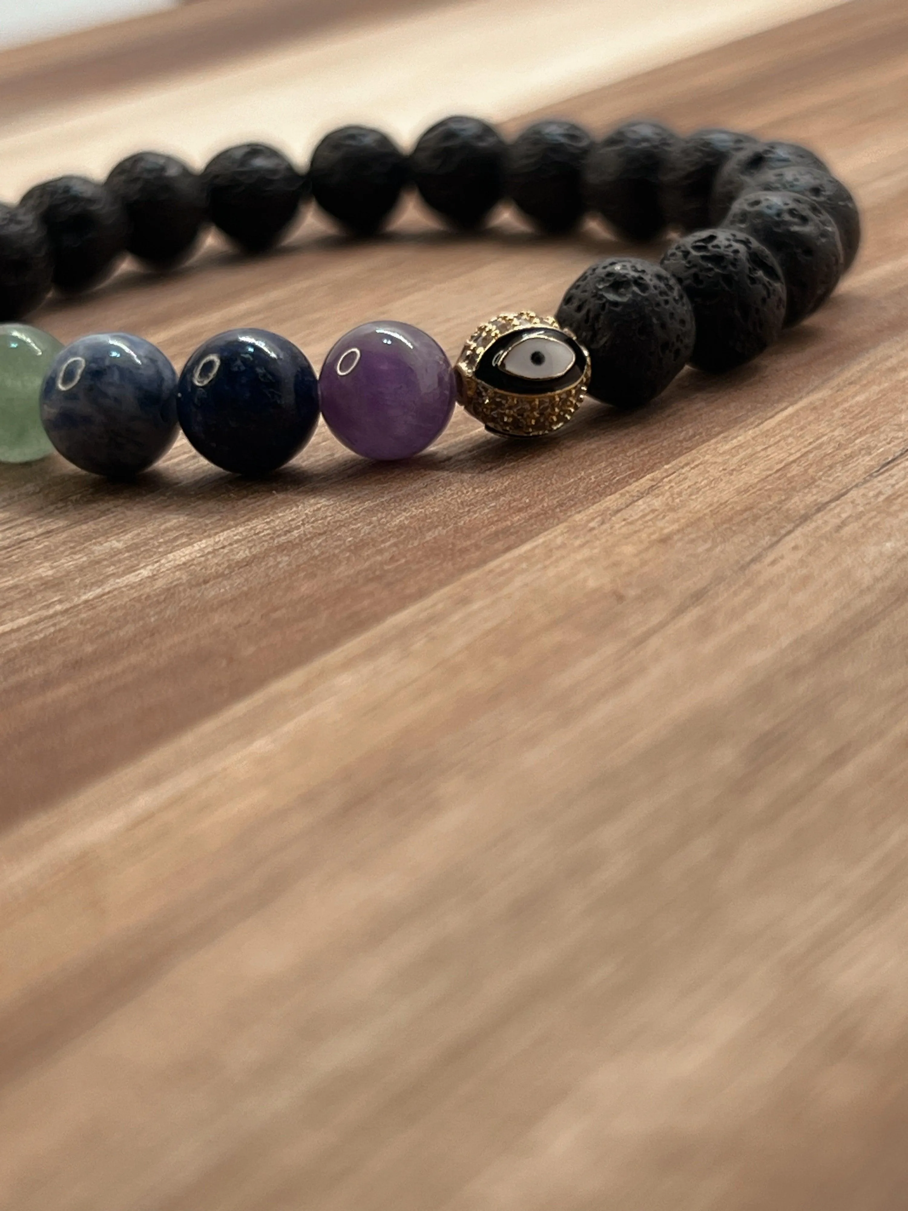 Gold Evil Eye Rainbow Chakra Gemstone Bracelet