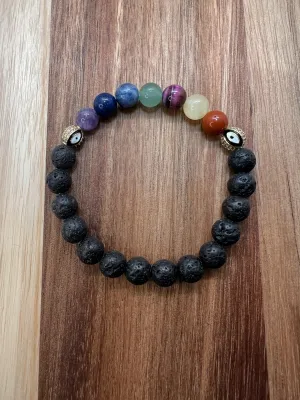 Gold Evil Eye Rainbow Chakra Gemstone Bracelet